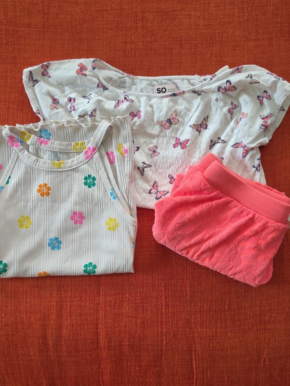 Girls White Butterfly Tee, Floral Tank & Pink Skort Bundle